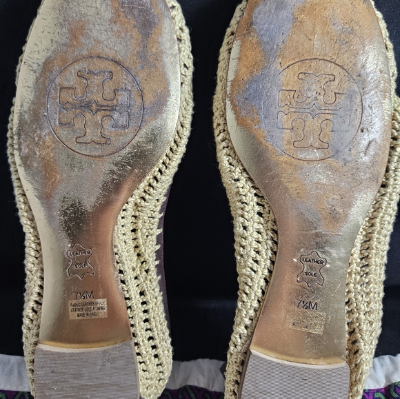 Tory Burch Womens 7.5 M Reva beige tan brown crochet ballet flats and Dust Bag - Picture 4 of 10